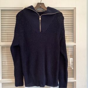 Zara Men's Dark Navy Zip-Up Knit Sweater